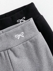 SHEIN 2 件套女童蝴蝶刺绣打底裤，天鹅绒面料，适合秋冬日常休闲穿着 - 彩色 - 查看 6