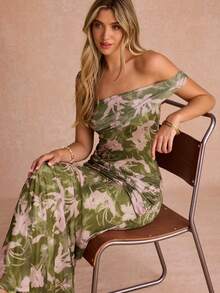 Enchnt Elegant Women's Waist-Cinched Slimming Long Dress - Green - View 2