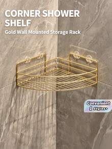 Bathroom Triangular Storage Rack Without Drilling Holes, Suitable For Showers, And For Storing Shampoo And Body Wash Products. - Gold - View 1