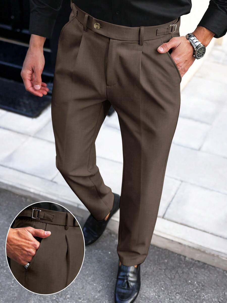 Manfinity Mode Celana Panjang Pria Kasual Serbaguna dengan Kancing dan Saku, Cocok untuk Bisnis dan Kantor. - Coklat - View 1