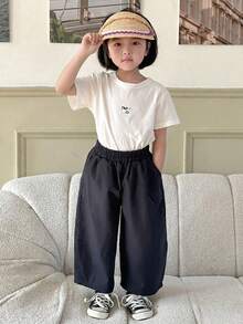 Dazy Kids 年轻女孩纯色松紧腰口袋简约休闲裤 - 藏蓝色 - 查看 7
