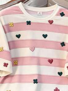 Tween Girl Round Neck Colorblock Casual Versatile Daily Wear T-Shirt - Pink - View 4