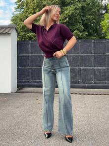 Jeta Ari Celana Jeans Denim Wanita Model Longgar, Warna Washed, untuk Bisnis Kasual, Musim Semi & Musim Panas/Gugur - Biru - View 5