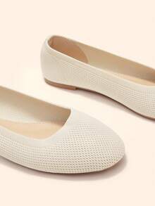 CUCCOO BASICS Women Knit Mesh Pointed Toe Casual Flats Breathable Soft Slip On Shoes Fall Shoes - Beige - View 4