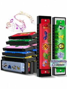 6/12PCS 16 Hole Double Row Cartoon Harmonica Portable Mini Musical Instrument Random Color Beginner Learning Music Toy For Birthday Valentine Back To School Graduation Party Favors Gifts Must Haves - Multicolor - View 1