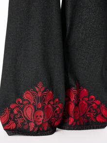 ROMWE MEN 男士刺繡圖案寬鬆牛仔長褲 - 黑色 - 查看 4