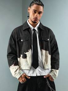 ROMWE MEN Men's Loose Cow Print Denim Jacket - Multicolor - View 1