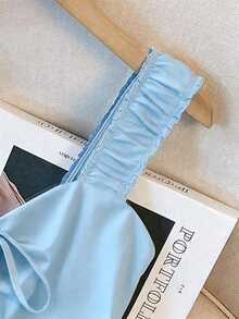 Franclia Women's Solid Color Pleated Casual Versatile Daily Wear Top - Baby Blue - View 6
