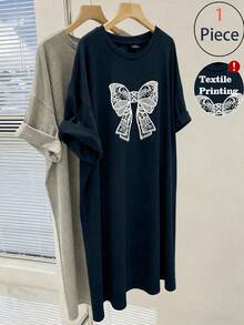 GlowEve CURVE Plus Size Casual & Commuting Elegant Comfortable Straight Short Sleeve Butterfly Print Dress, Spring/Summer - Royal Blue - View 1