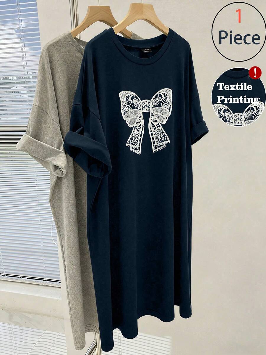 GlowEve CURVE Plus Size Casual & Commuting Elegant Comfortable Straight Short Sleeve Butterfly Print Dress, Spring/Summer - Royal Blue - View 1