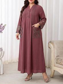 Al Najma Plus Size Women Solid Color Casual Party Arabian Dress - Dusty Pink - View 8