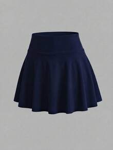 Sweetra Women's Solid Color Casual Versatile Daily Travel Sports Skorts 2pcs Set - Blue and White - View 3