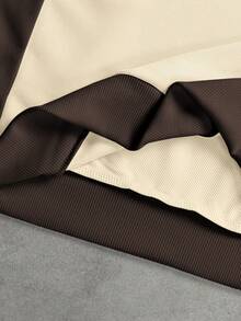 SLATEMANN 男士百搭字母印花拉鍊半開襟長袖衛衣與抽繩腰長褲套裝 - 棕色 - 查看 3