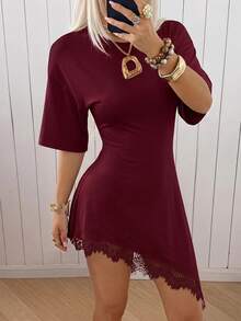 SHEIN EZwear 酒紅色針織修身女款洋裝 - 酒紅色 - 查看 6