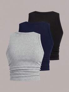 SHEIN EZwear 多色針織女款修身背心 - 彩色 - 查看 2