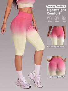 SHEIN Sports Gradient High Waist Slim Fit Sports Muscle Athletic Leggings Gym Sport Soft Yellow Summer - Bubblegum Pink - View 1