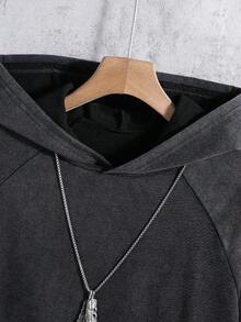 SHEIN 青少年男孩配色拼接洛杉磯休閒百搭寬鬆衛衣，適合秋季 - 黑色 - 查看 3