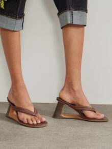 SHUZIA Women's Chic Casual Slip-On Thong Strap Wedge Sandals - Mocha Brown - View 3