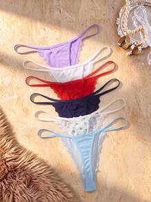 SHEIN Women's Lace Patchwork Thong Panties 7-Piece Set - Multicolor - View 2