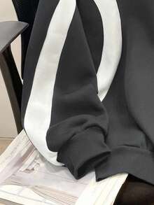 SHEIN 青少年女孩針織拼色字母印花寬鬆休閒秋季運動衫 - 淺灰色 - 查看 6