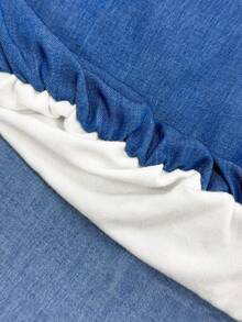 Glimmora Women's Denim Effect V-Neck Layered Top - Blue - View 6