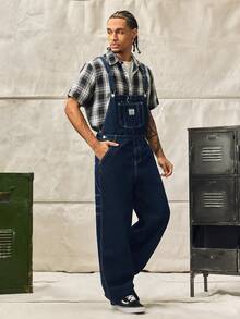 Norleigh Men's Street Wear Multi-Pocket Chest Protector Blue Versatile Denim Overalls - Dark Wash - View 7