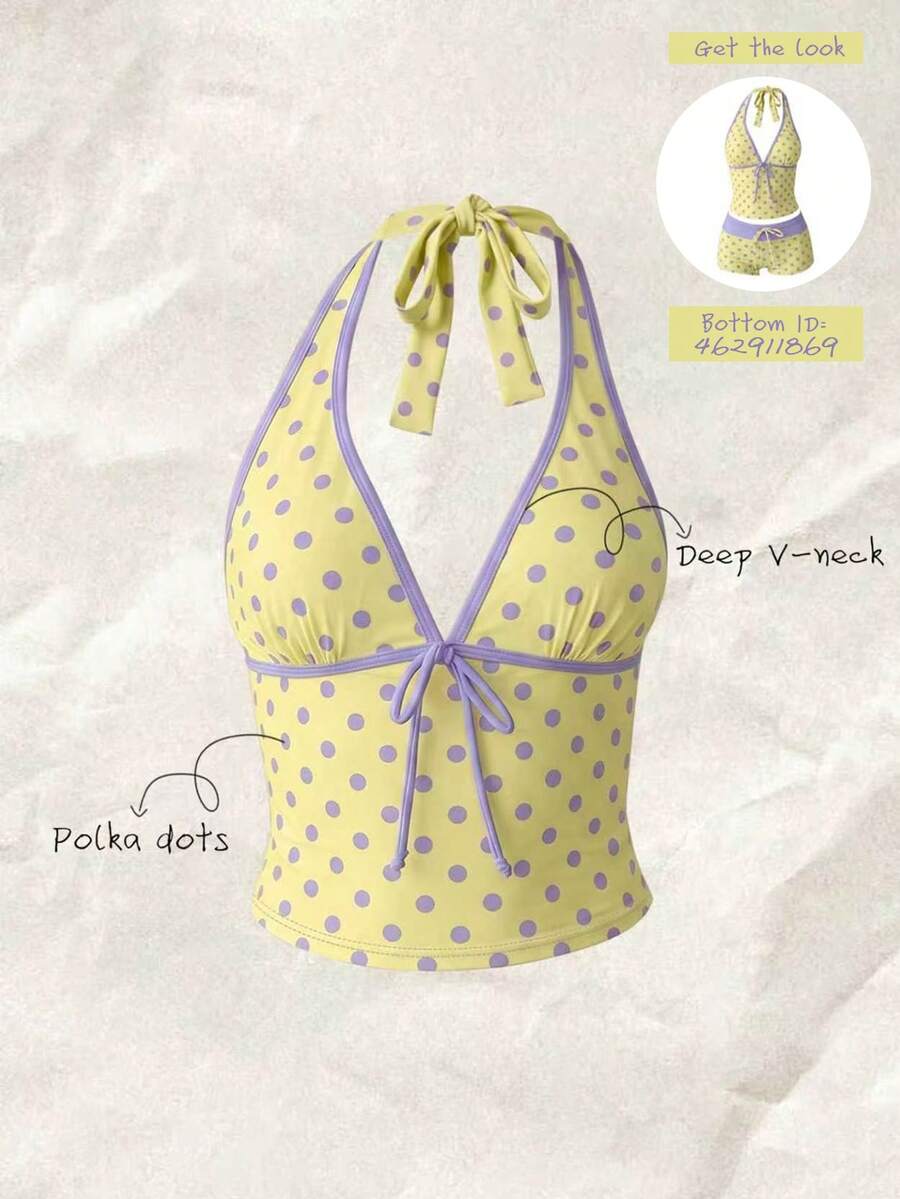 Elavelle Women's Random Print Spaghetti Strap Bow Tie Camisole Bikini Top, Spring/Summer - Multicolor - View 1