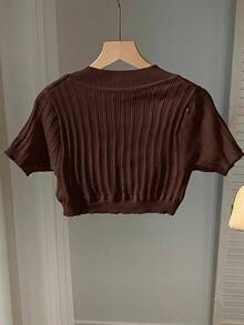 SHEIN EZwear 女款素色休閒百搭日常開襟衫 - 咖啡棕 - 查看 2