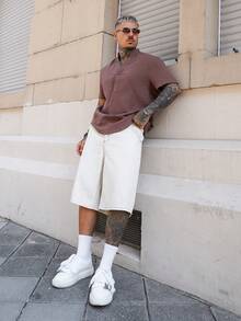 Artur Kramer Oversized Crop Length Zip Through Shorts Branded Embroided Patch Detailing Jort Style Bermudas Spring Summer Essentials - White - View 1