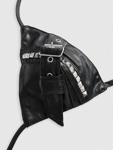 ROMWE Grunge Punk Atasan Tank Top Halter dengan Desain Paku Keling Logam Berlapis Gaya Punk Seksi Hot Girl - Hitam - View 3