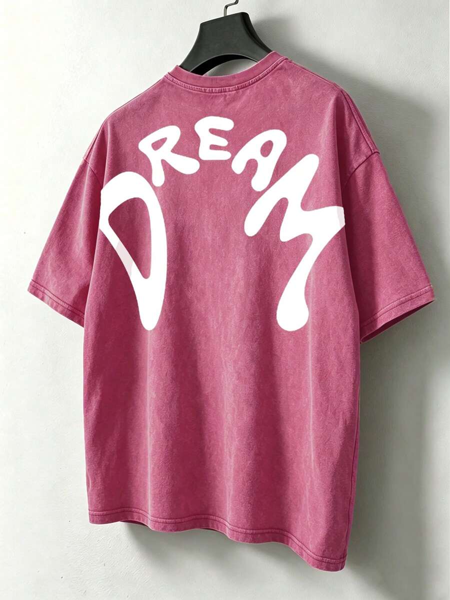 Manfinity EMRG Men's Simple Versatile Letter Print Crew Neck Short Sleeve T-Shirt - Pink - View 1