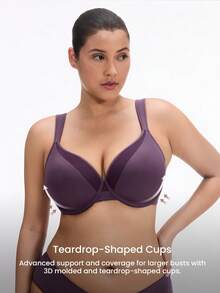 LUVLETTE Plus Dream Curve Support +Smooth Halloween Full Coverage Support Wide Strap Push Up T-Shirt Purple Basic Bra - Purple - View 8
