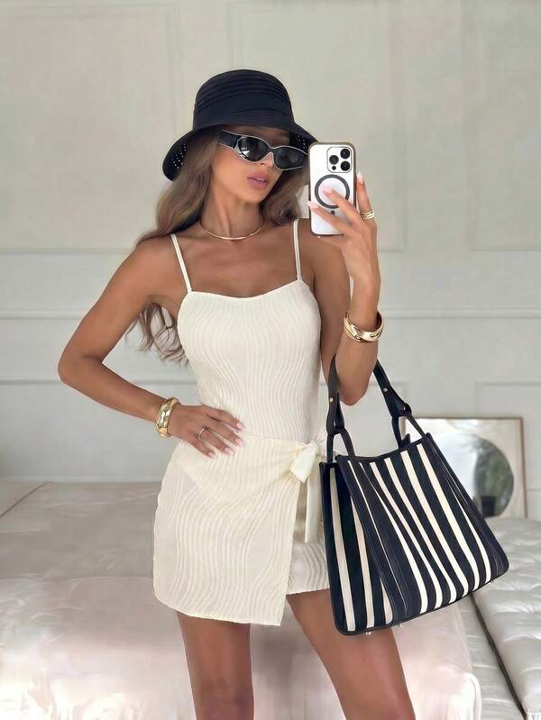 Swim Oasis Premium Placement Print Flat Chest One-Piece Swimsuit With Skirt Side Tie Placement Print Mesh Long Skirt