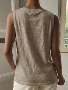 Livesso 女款寬鬆休閒鈕扣式商務度假辦公通勤背心，夏季白色 - 棕色 - 查看 4