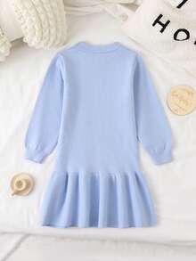 SHEIN Fashionable Cute Cable Knit Sweater Dress For Young GirlVersatile Outer Knit - Blue - View 2