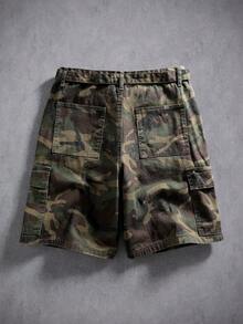 Manfinity Denimwave 男士街頭風休閒多口袋迷彩牛仔工裝短褲 - 軍綠色 - 查看 2
