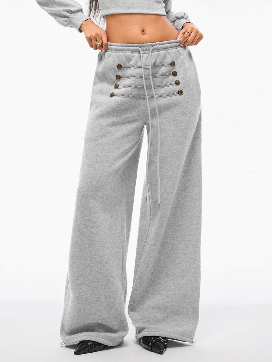 Vadaroq Summer Sport Casual Logo Pattern Baggy Sweatpants - Grey - View 1