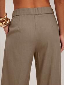 Silquee 女款休閒百搭百褶口袋商務辦公西裝長褲 - 卡其色 - 查看 4