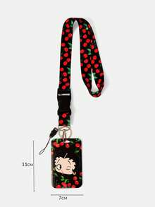 Betty Boop x SHEIN Red Black Cherry Multifunctional Combo Keychain Badge Holder Detachable Neck Lanyard , Cute Cartoon Card Cover Keychain, Bag Pendant - red and black - View 6