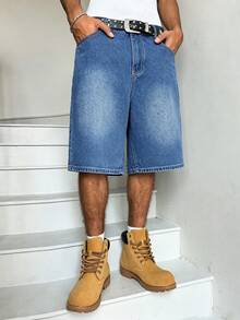 Manfinity Hypemode American Hip Hop Bag-In-Bag Design Unisex Denim Shorts - Blue - View 6