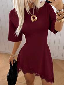 SHEIN EZwear 酒紅色針織修身女款洋裝 - 酒紅色 - 查看 8