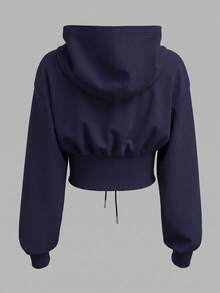 SHEIN EZwear 白色針織女款運動衫，秋冬長袖上衣，海軍藍女款運動衫 - 藏蓝色 - 查看 2