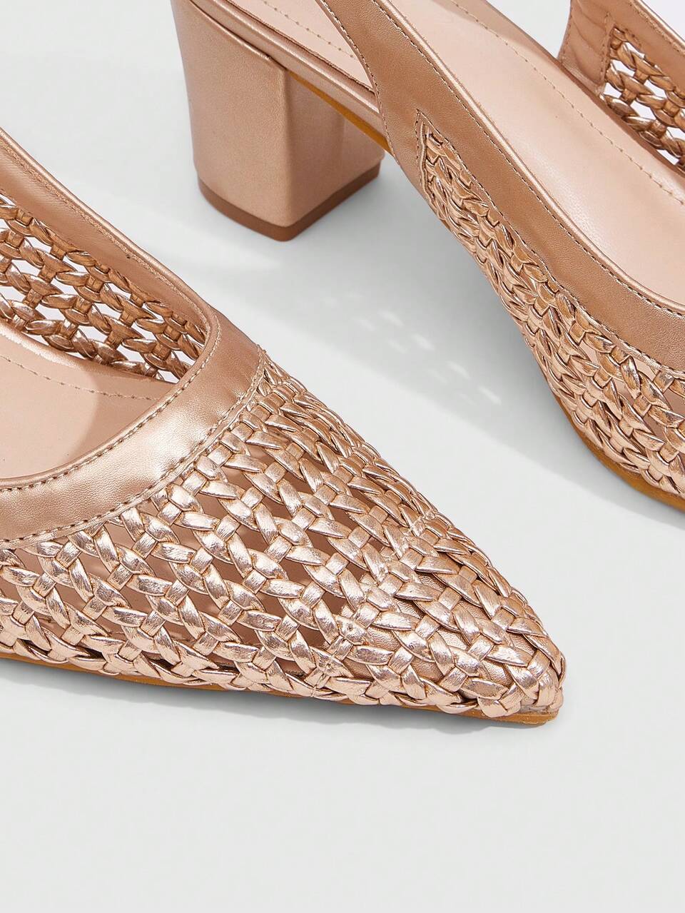 CUCCOO SZL Women's Fashion Pointed-Toe Woven Hollow Shoes Are Suitable For Summer Dating Party Style Commuter Thick High-Heeled Shoes Fall Shoes