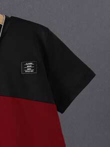 SHEIN Tween Boy Color Block Letter Patched Detail Tee - Burgundy - View 5