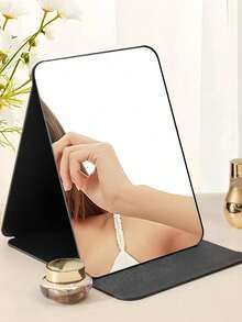 1‑Pack Foldable PU Makeup Mirror, Mini Portable Handheld Travel Mirror, Leather Pocket Mirror, Large High‑Definition Desktop Mirror, Princess‑Style Mirror For Student Dorm, Beauty Accessory, Travel Essential Makeup Tool, Ideal Gift For Women - Black - View 7
