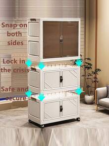 Storage Cabinet, Foldable Cream Wardrobe, Plastic Storage Cabinet, No Assembly Required, Newly Arrived - Color Mixing - View 8