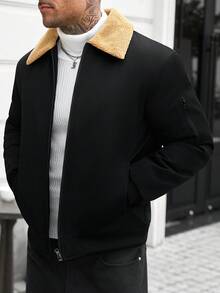Manfinity CasualCool Men's Solid Color Long Sleeve Jacket, Suitable For Autumn/Winter Wear, Black - Black - View 1