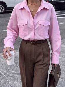 Airaco Casual Commute Striped Long Sleeve Shirt - Pink - View 3