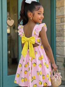 SHEIN Gaun Liburan Lucu dengan Motif Anak Perempuan - Kuning - View 1