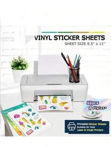 A4 Matte White Printable Vinyl Sticker Paper 50 Sheets, Waterproof Quick Dry Adhesive Label Sheet For Inkjet & Laser Printer, Compatible With Cutting Machine - White - View 1